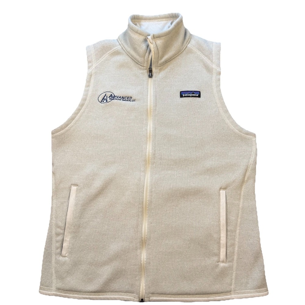 Patagonia Women's Size Medium M Nat Geo‎ Synchilla Vest In Ivory Monogrammed
